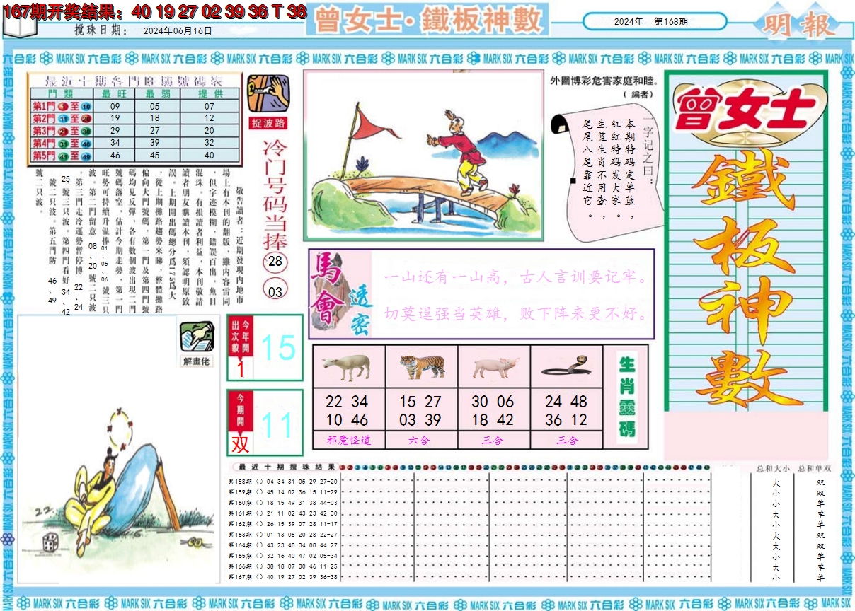 2024168期曾女士铁板神数A