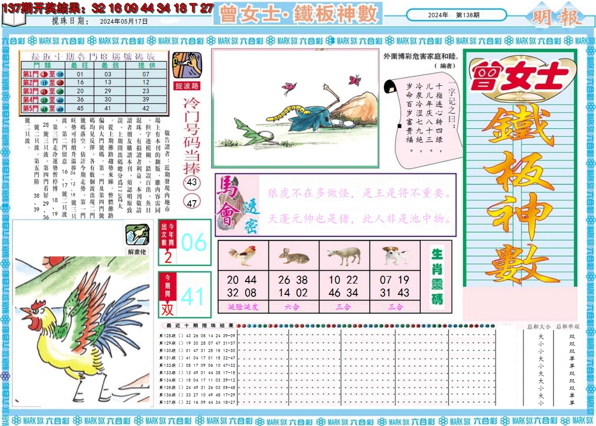 2024138期曾女士铁板神数A