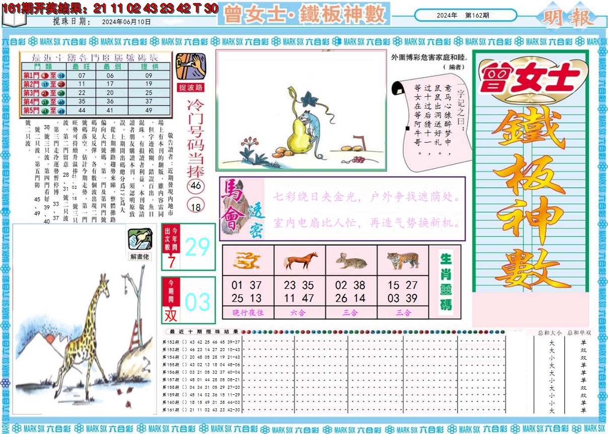 2024162期曾女士铁板神数A