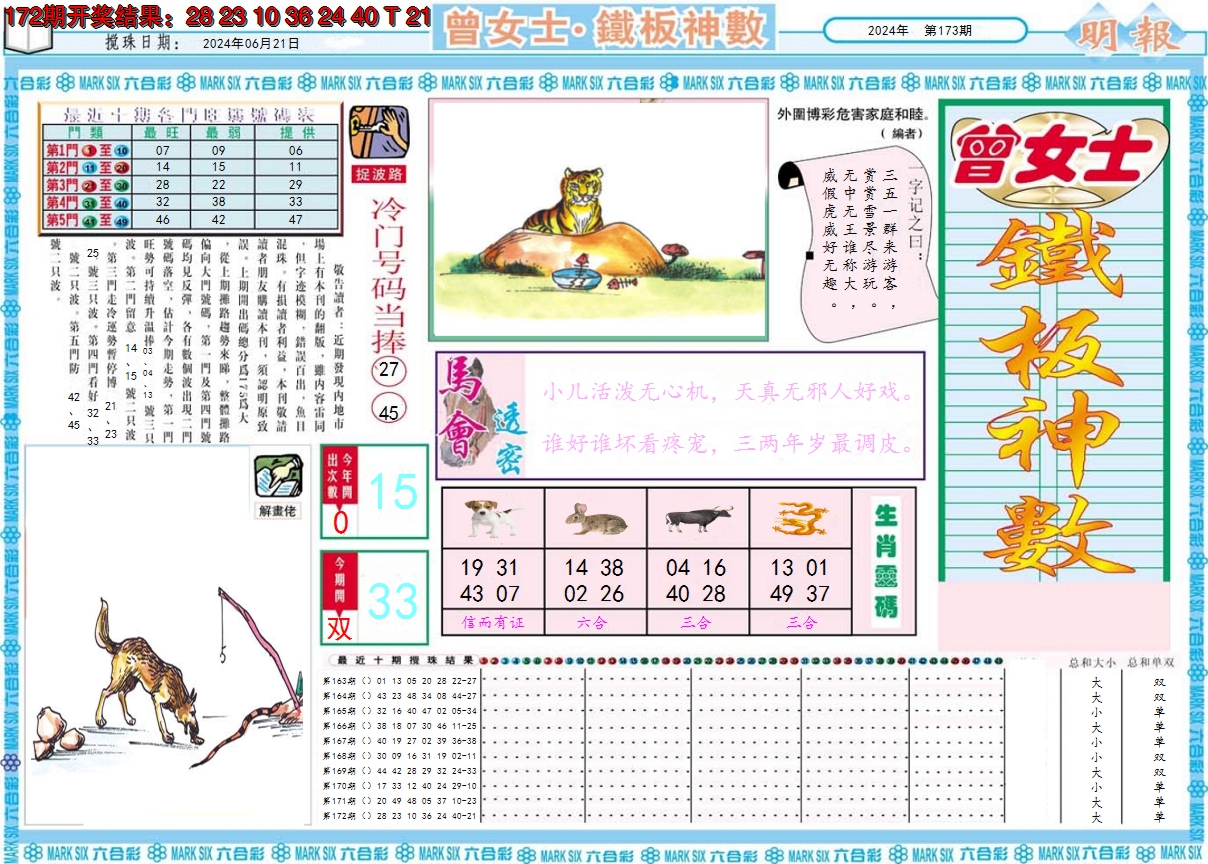 2024173期曾女士铁板神数A