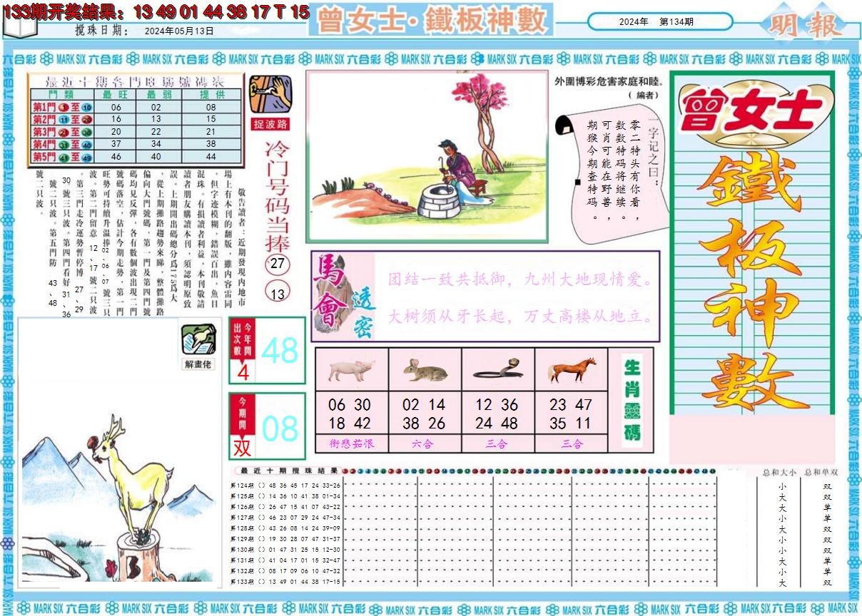2024134期曾女士铁板神数A