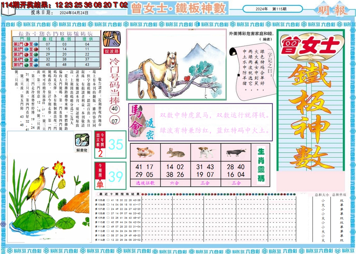 2024115期曾女士铁板神数A