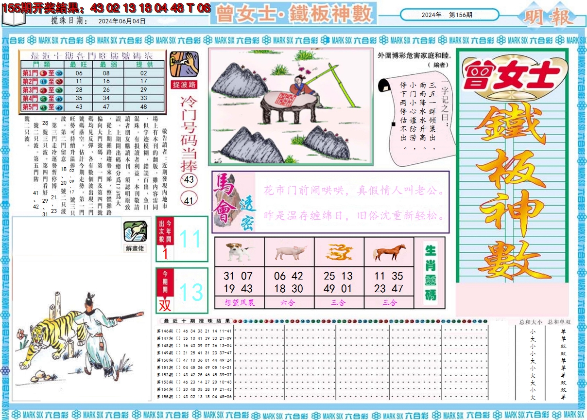 2024156期曾女士铁板神数A