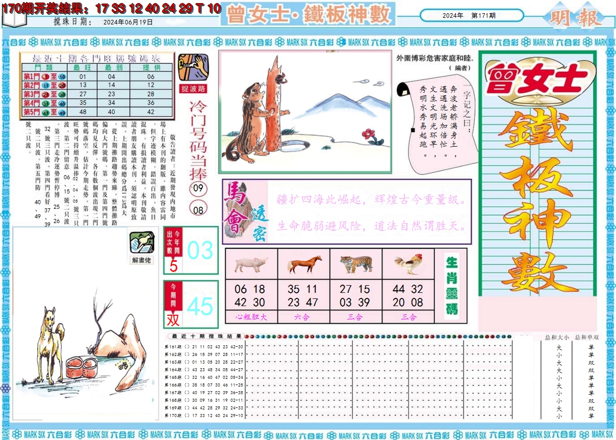 2024171期曾女士铁板神数A