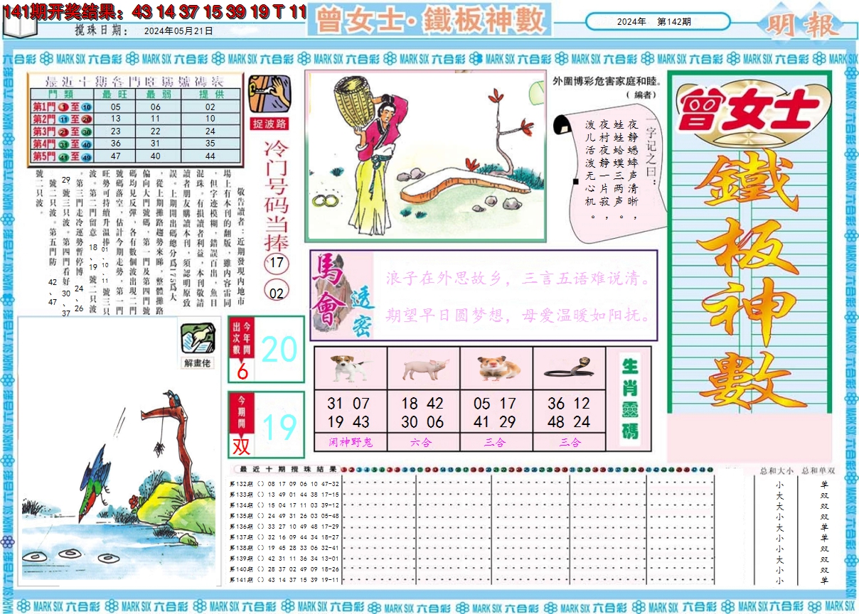 2024142期曾女士铁板神数A
