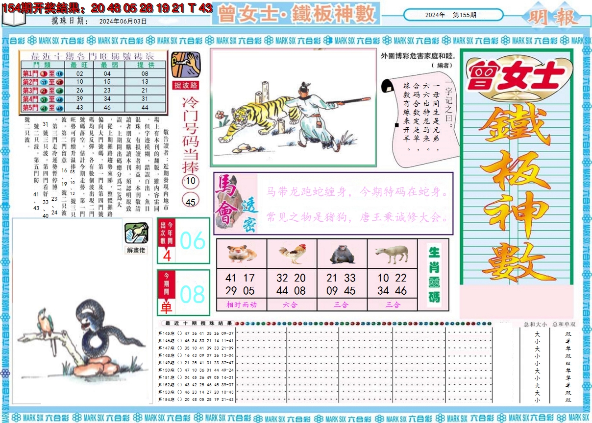 2024155期曾女士铁板神数A