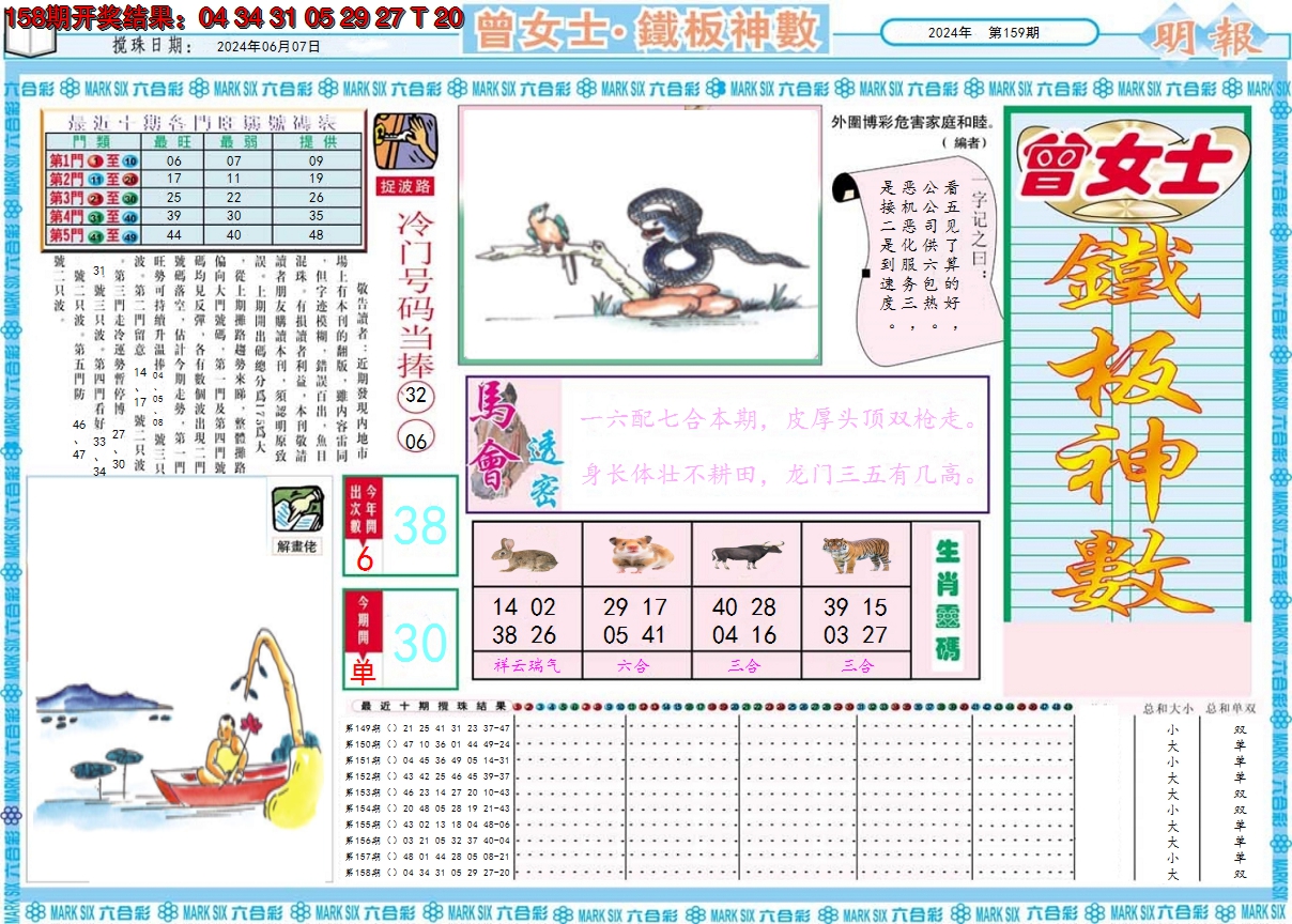 2024159期曾女士铁板神数A