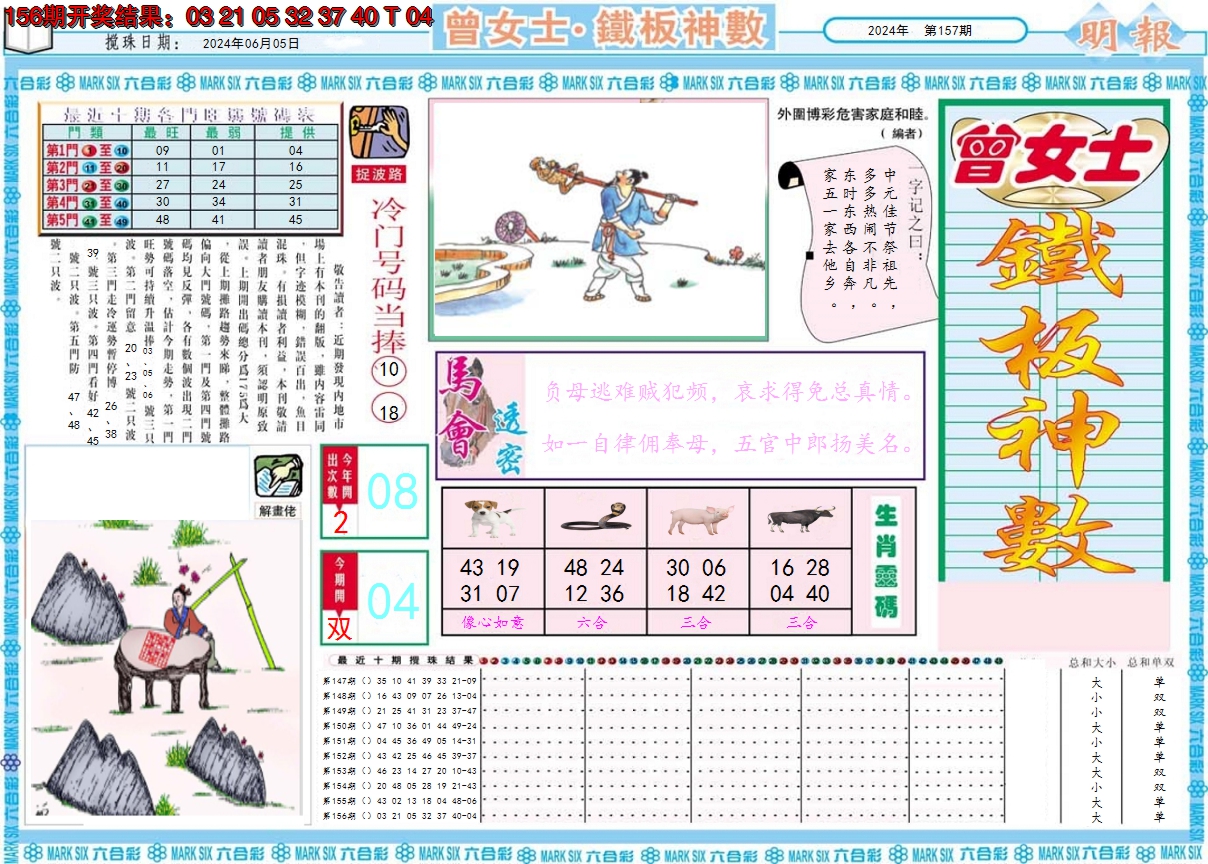 2024157期曾女士铁板神数A
