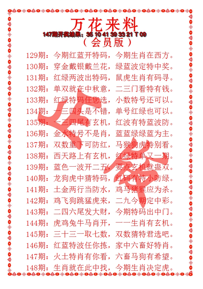 2024148期万花来料