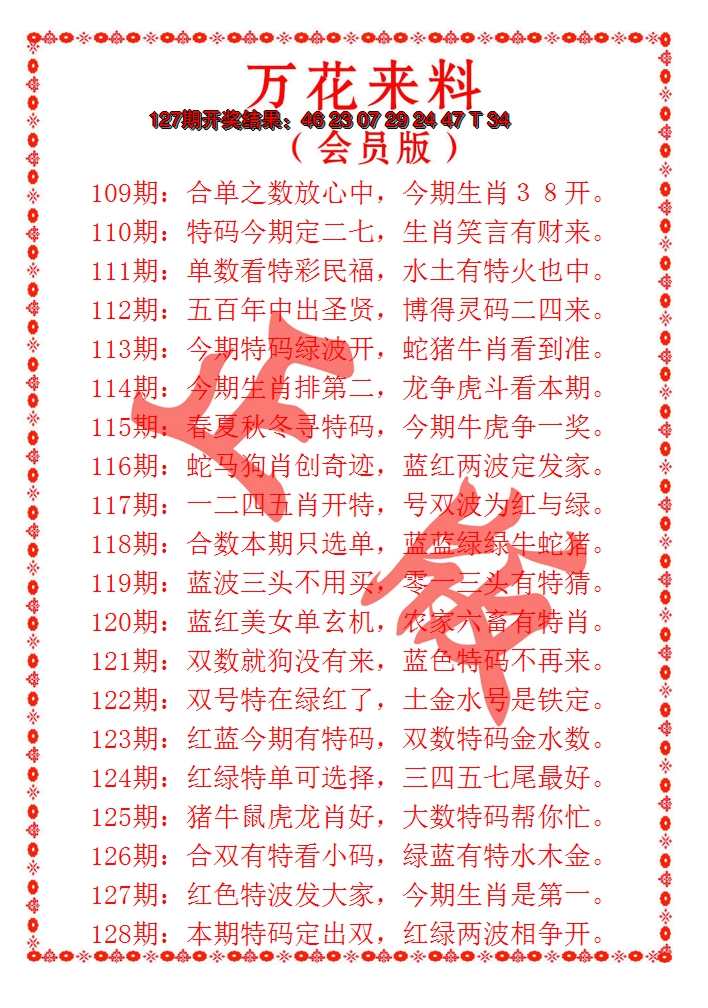 2024128期万花来料