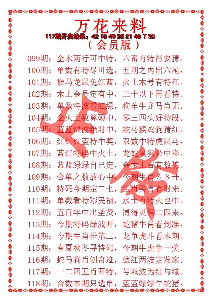 2024118期万花来料