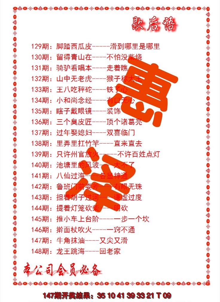 2024148期歇后语