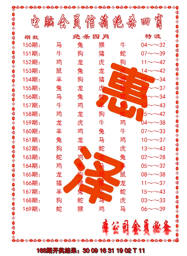 2024169期电脑会员-绝杀四肖