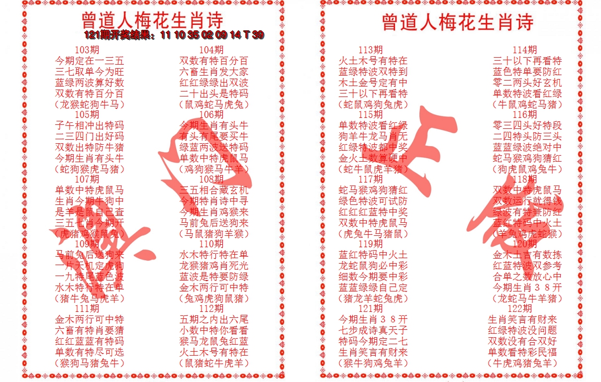 2024122期曾道人梅花生肖诗