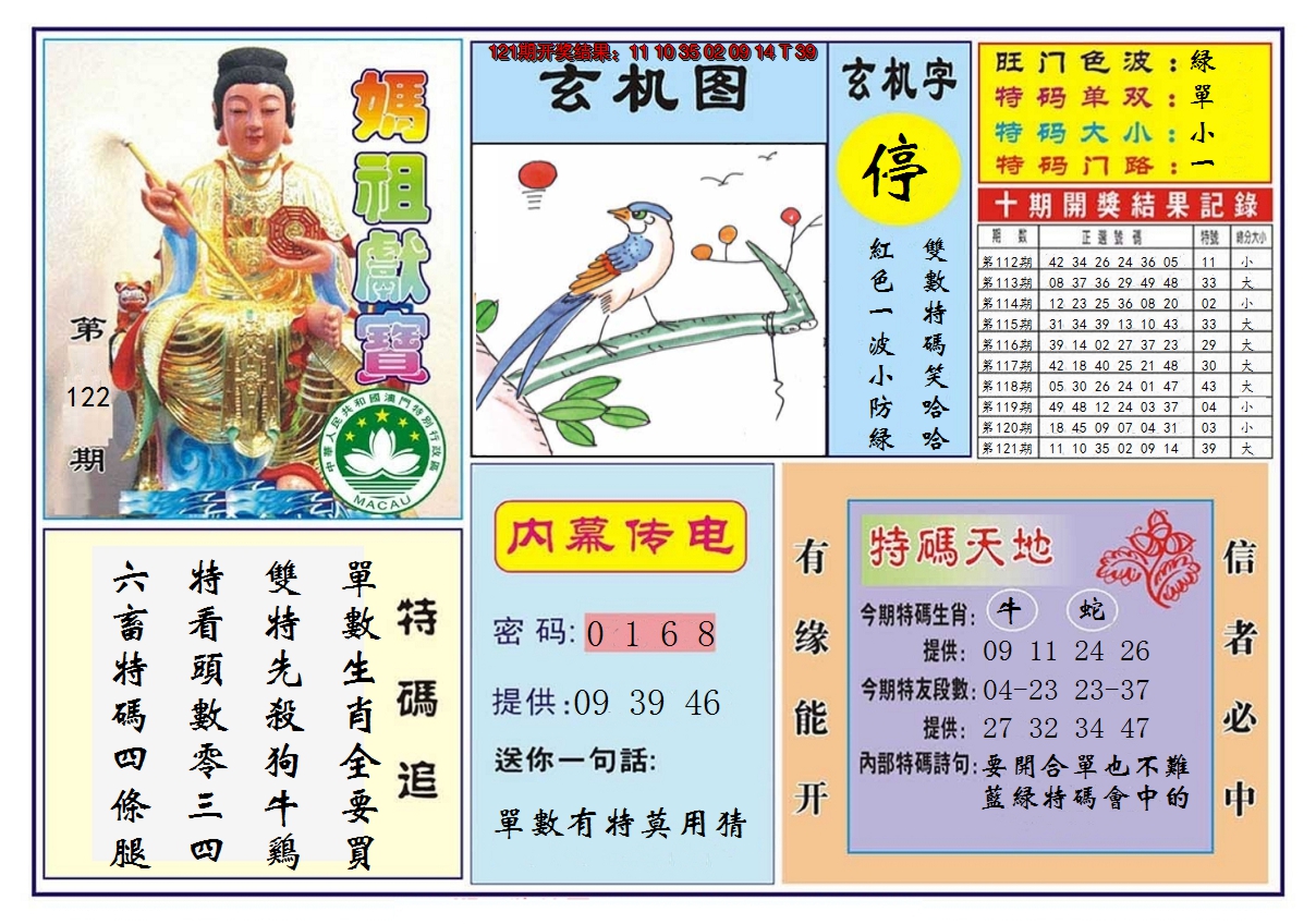 2024122期马祖献宝