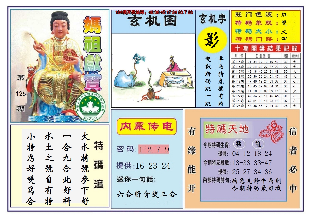 2024125期马祖献宝
