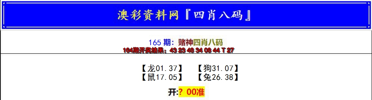 2024165期赌神四肖八码
