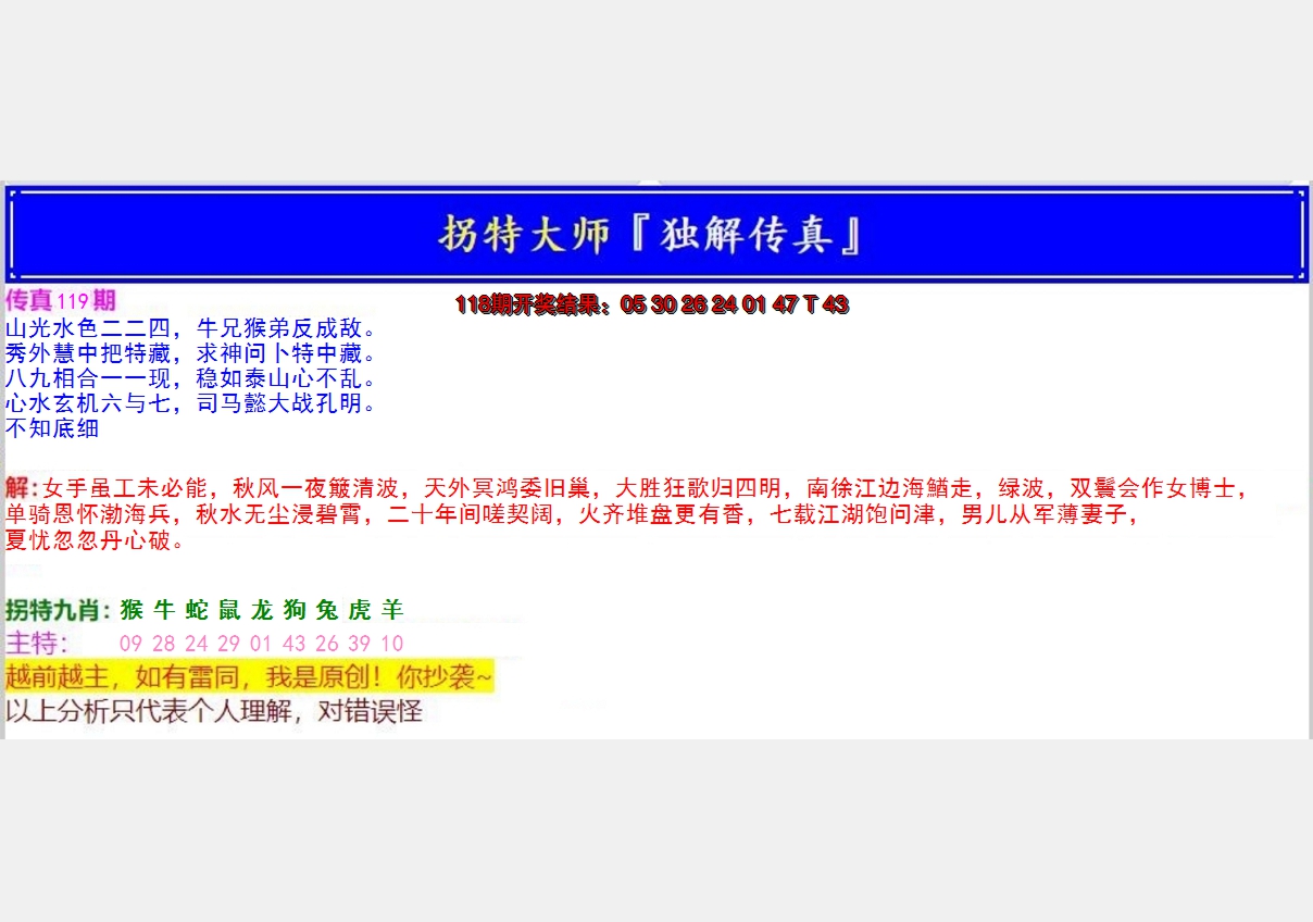 2024119期拐特大师澳门传真