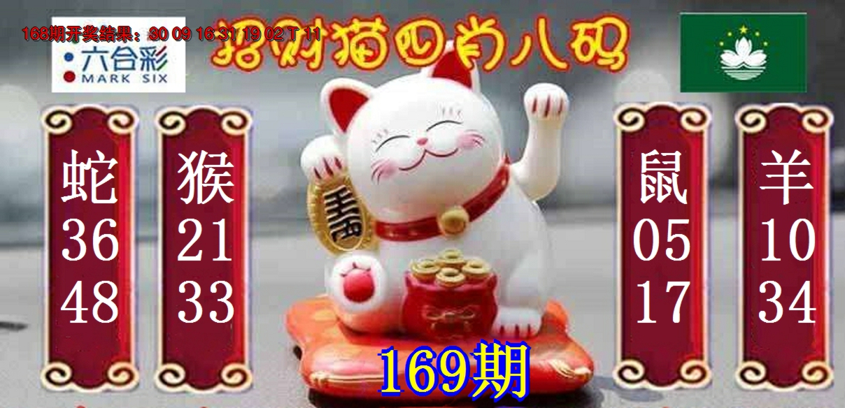 2024169期招财猫四肖八码