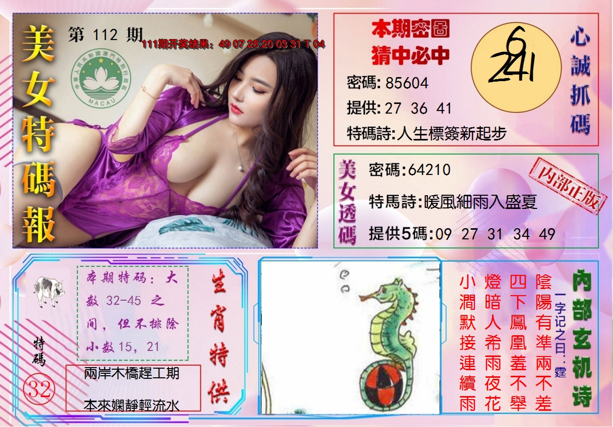 2024112期美女特码报