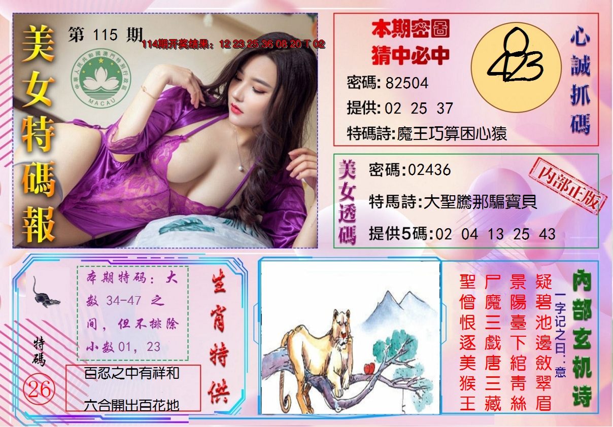2024115期美女特码报