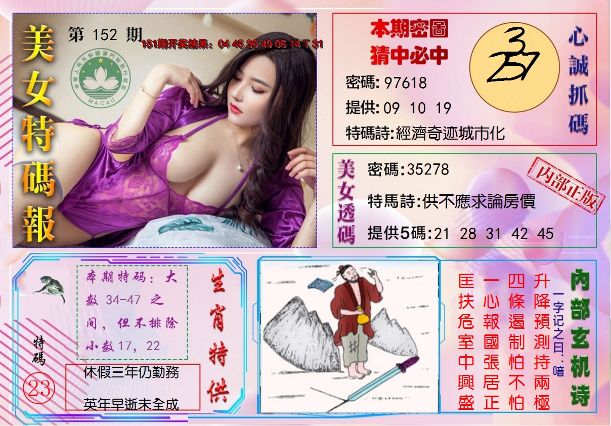 2024152期美女特码报
