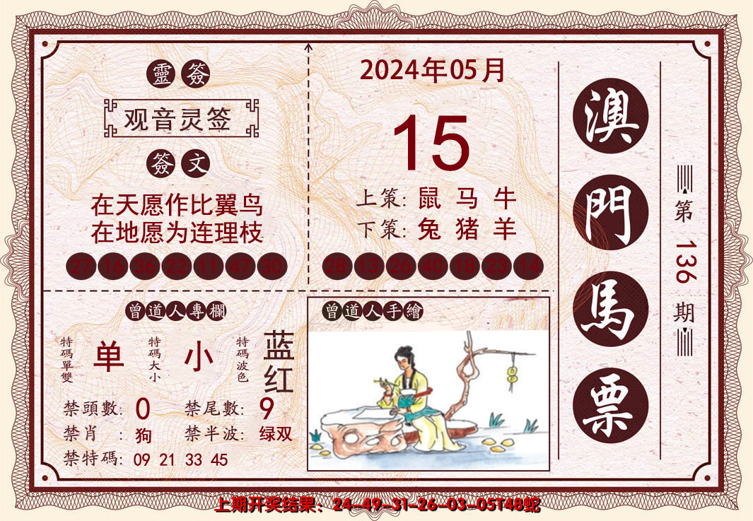 2024136期澳门马票