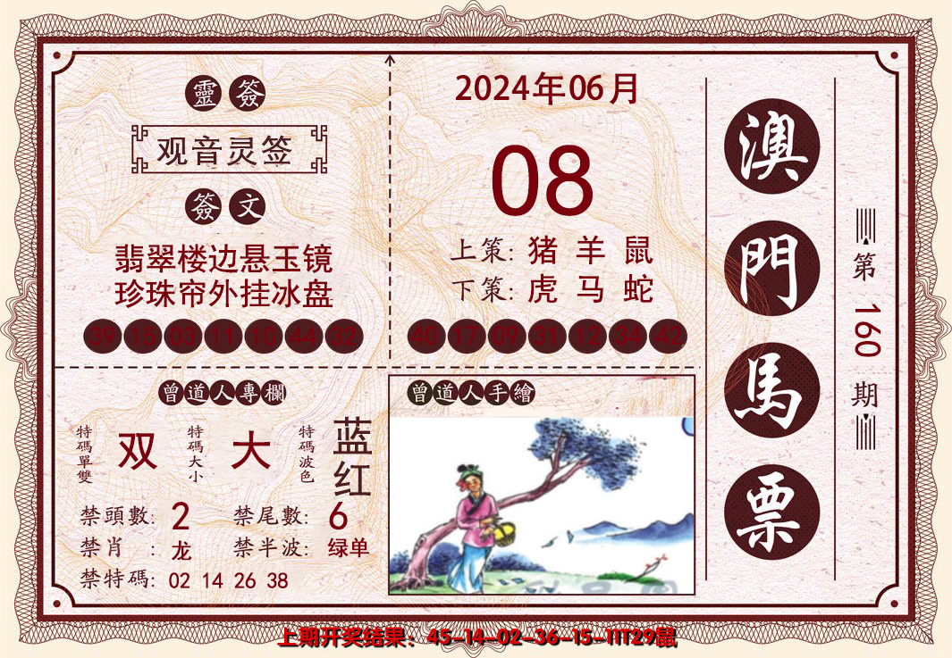 2024160期澳门马票