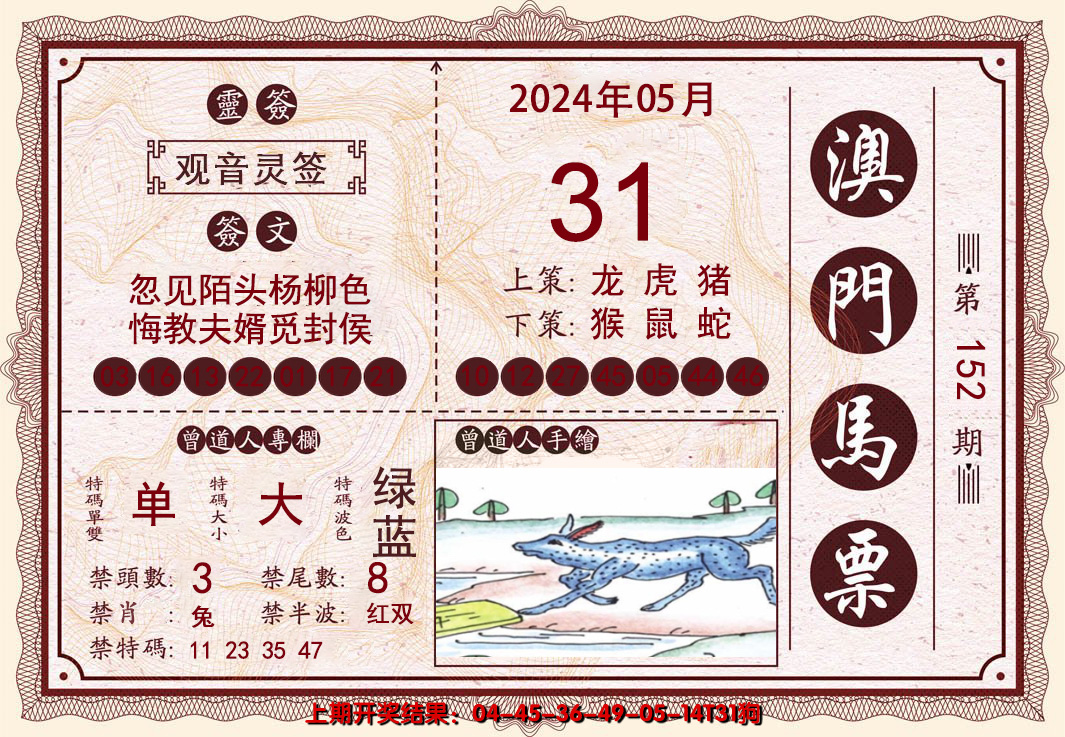 2024152期澳门马票