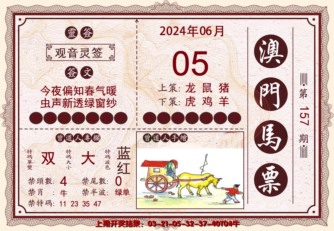 2024157期澳门马票