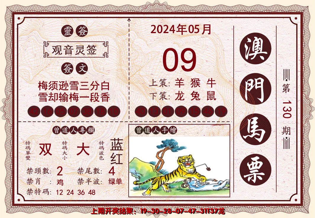 2024130期澳门马票