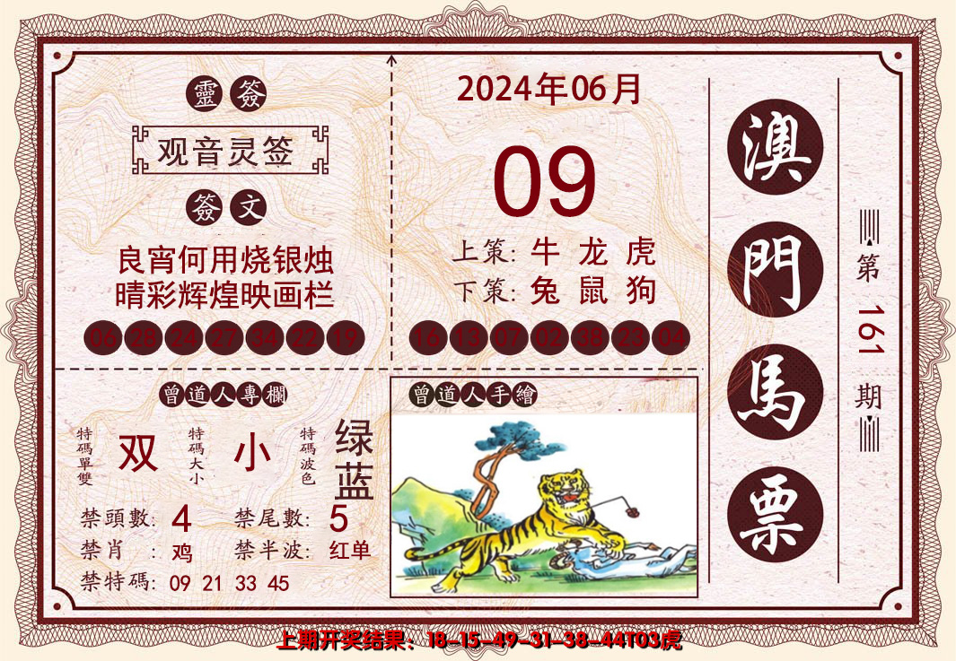 2024161期澳门马票
