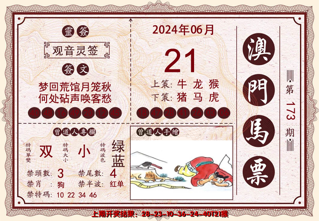 2024173期澳门马票