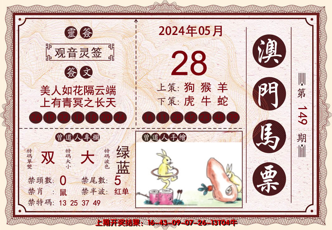 2024149期澳门马票