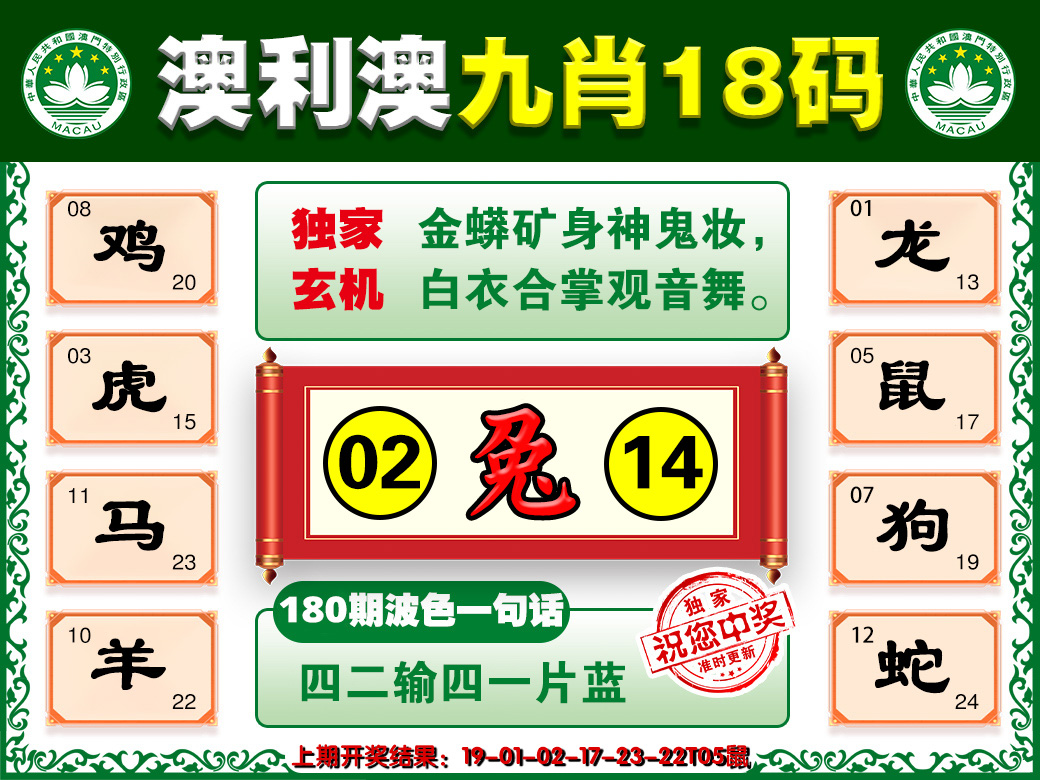 2024180期澳利澳九肖