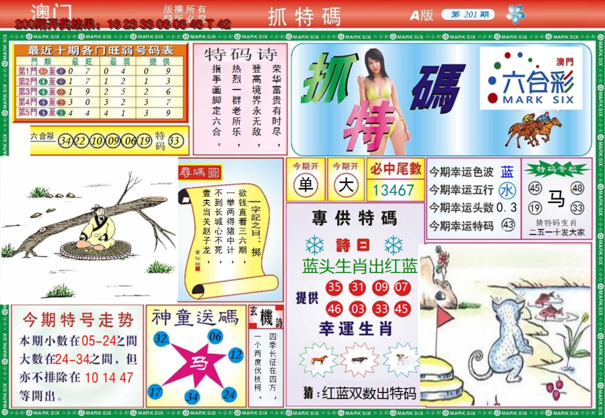 2024201期澳门抓特码A