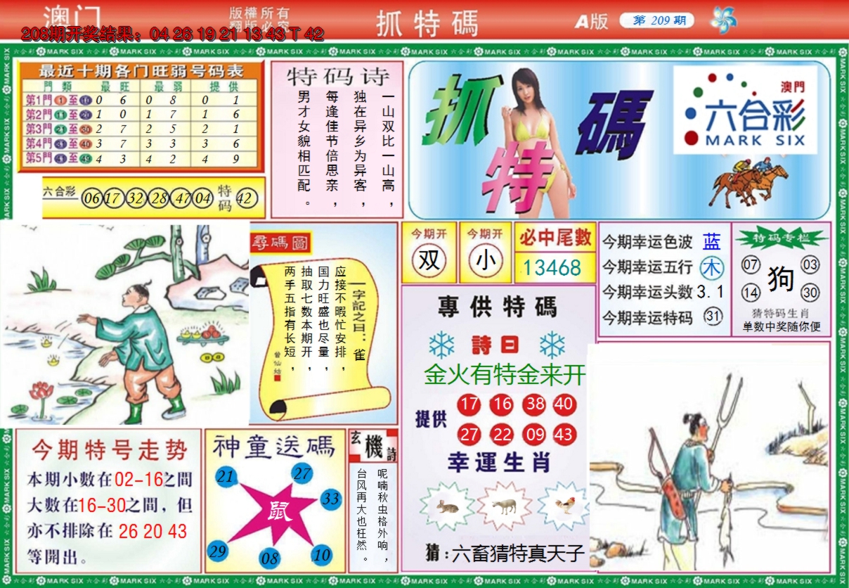 2024209期澳门抓特码A