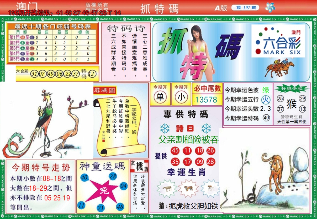 2024197期澳门抓特码A