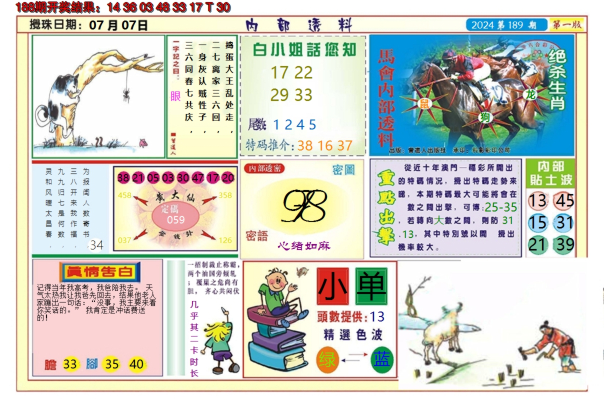 2024189期澳门内部透料A