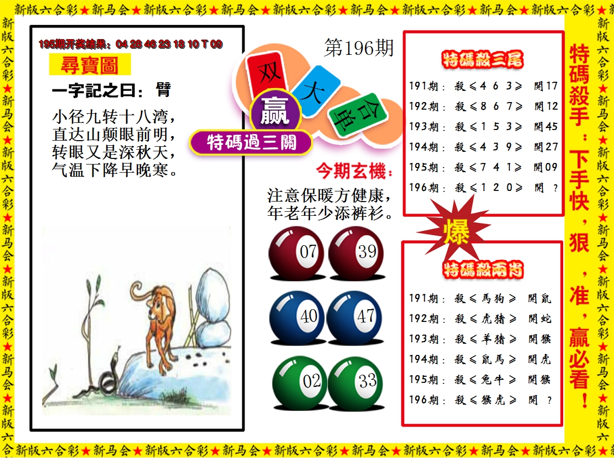 2024196期特码过三关