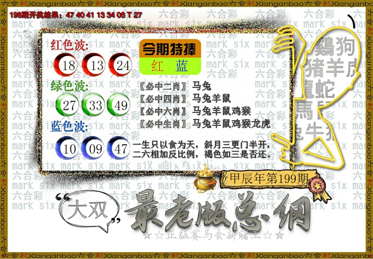 2024199期最老版总纲