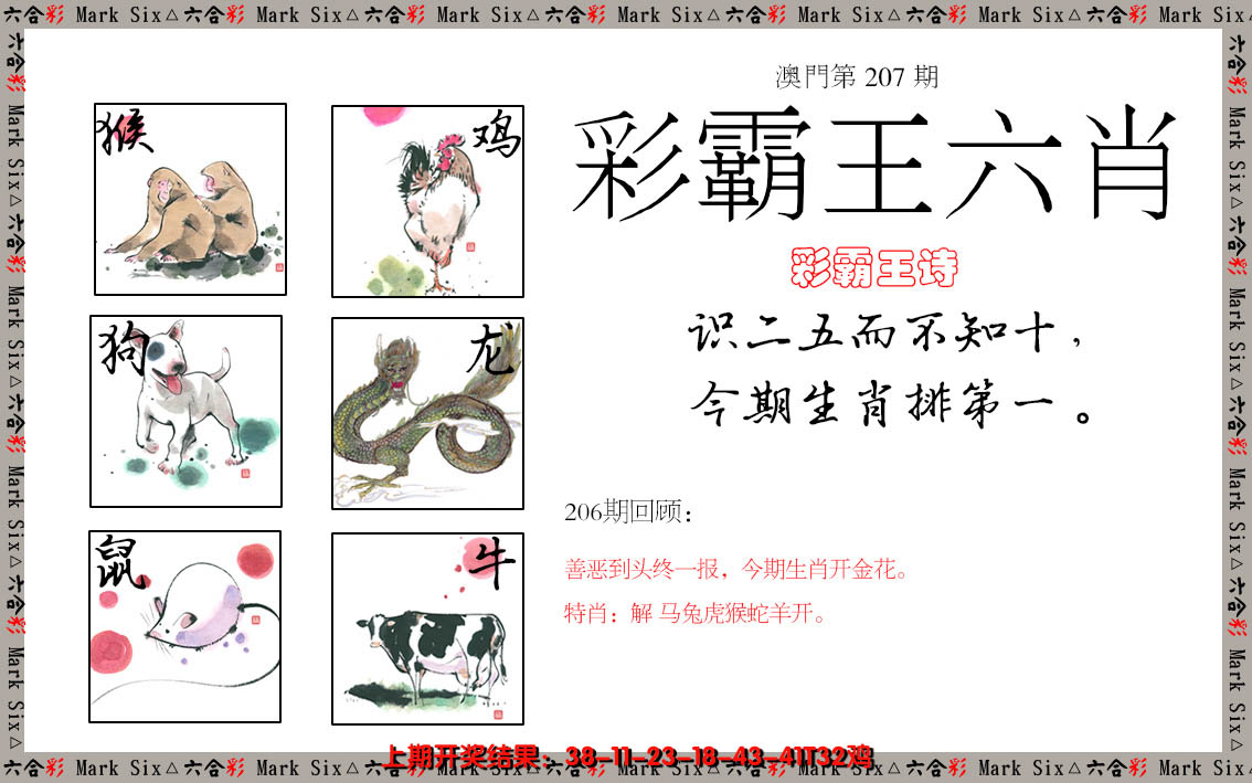 2024207期彩霸王六肖