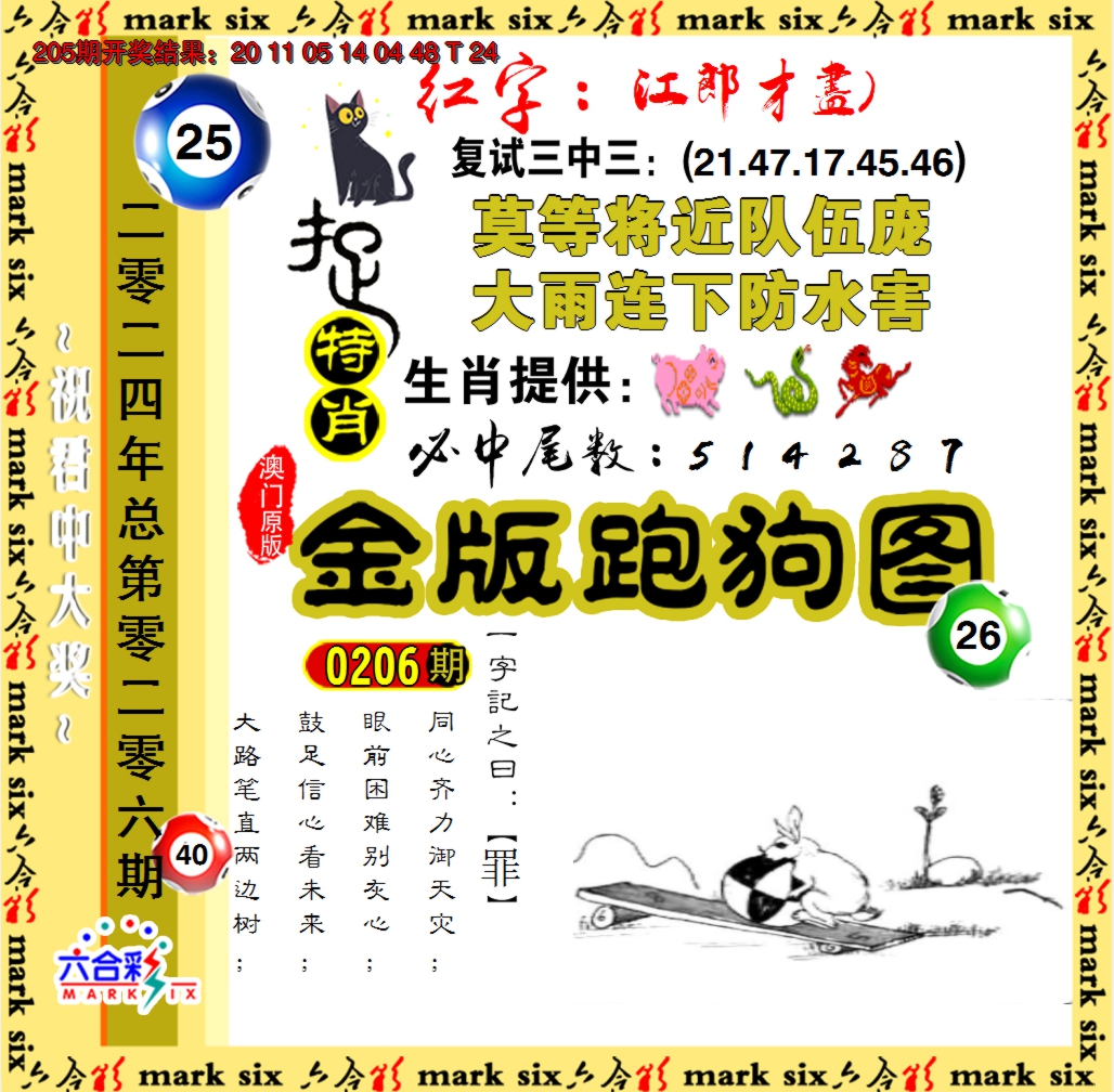 2024206期金版跑狗图