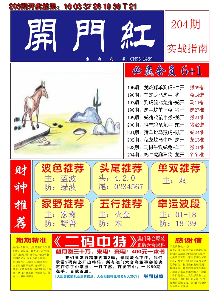 2024204期澳门开门红A