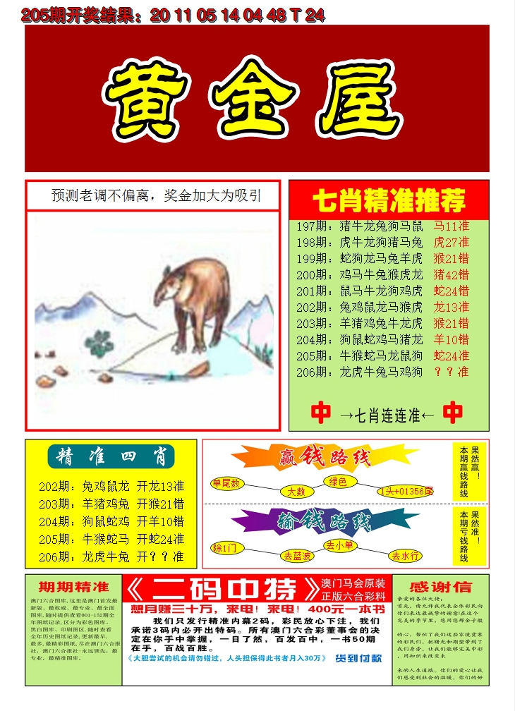 2024206期澳门黄金屋A