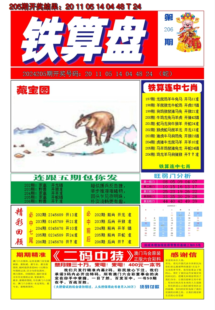 2024206期澳门铁算盘A