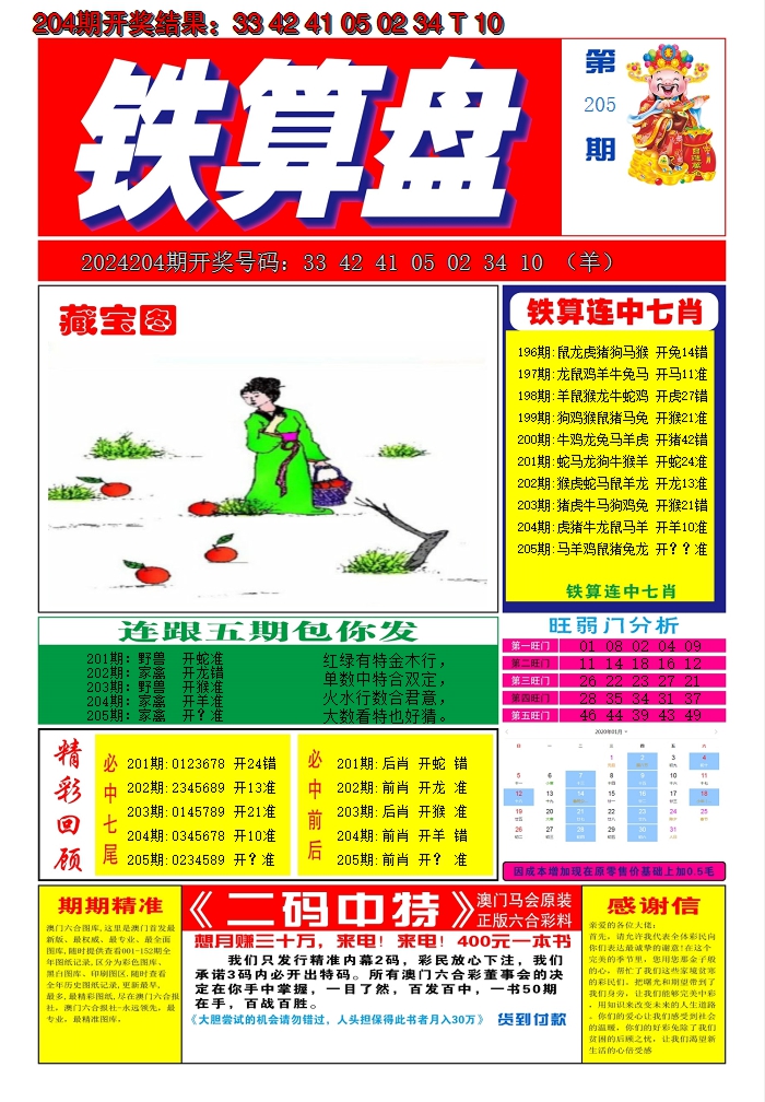 2024205期澳门铁算盘A