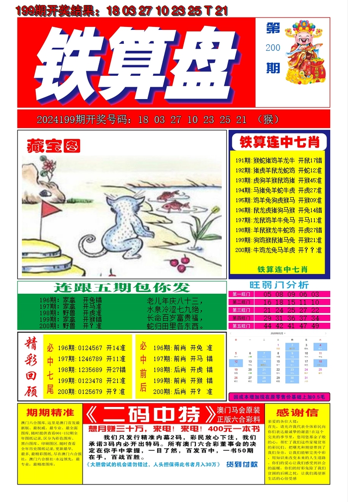 2024200期澳门铁算盘A