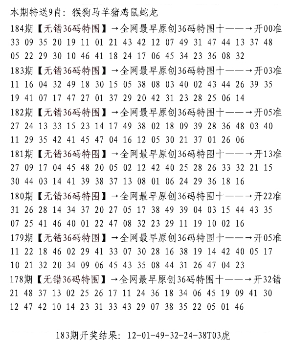 2024184期无错三十六码