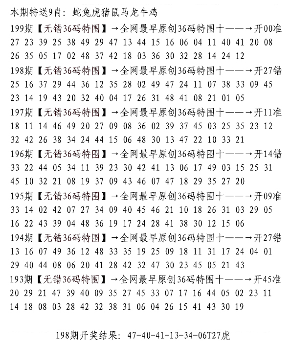 2024199期无错三十六码